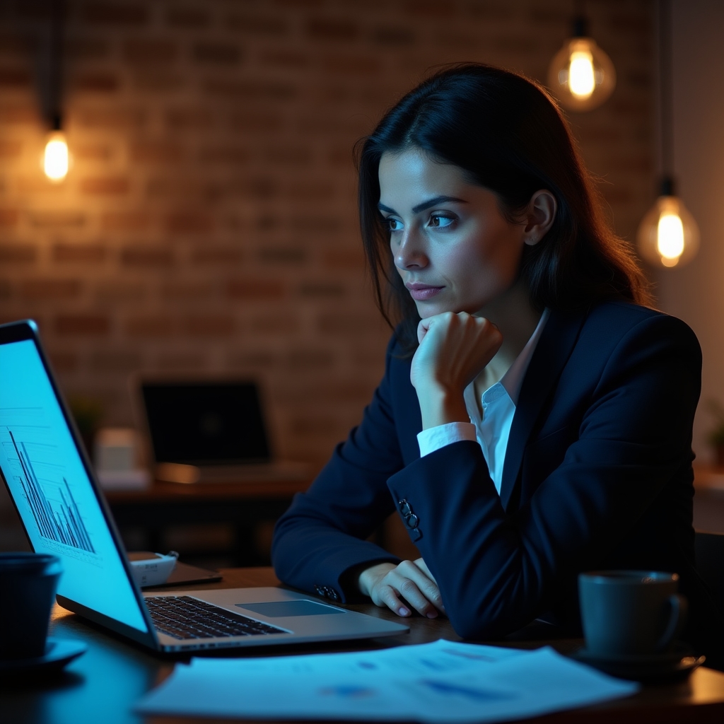 Manager che prepara presentazione su laptop con grafici finanziari